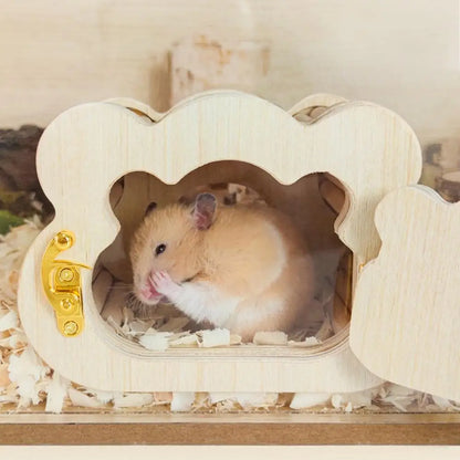 Wooden Hamster Hideout Cute Cloud-Shaped Tiny Wooden House Small Animals Habitat Hut Pets Pets WoodlandHouse Habitats Decor