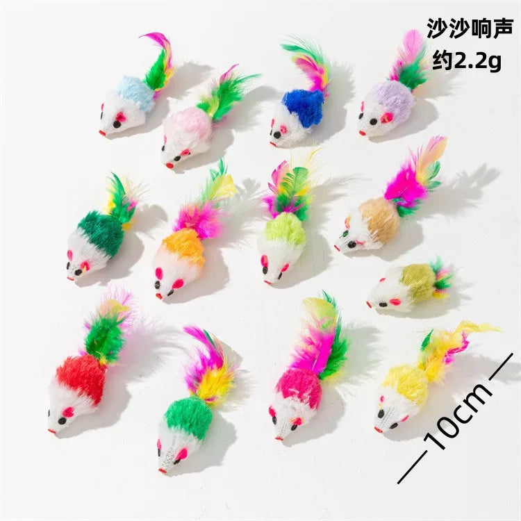 10 Pcs Soft Fleece False Mouse Cat Toys Colorful Feather Funny Playing Toys for Cats Kitten Interactive Ball Cat Toy Catnip