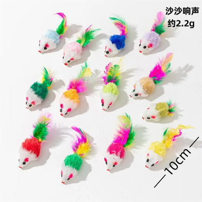 10 Pcs Soft Fleece False Mouse Cat Toys Colorful Feather Funny Playing Toys for Cats Kitten Interactive Ball Cat Toy Catnip