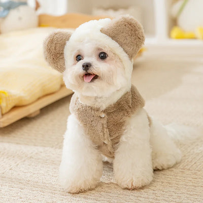 Dog Fleece Coat Cute Bear Winter Dog Jacket Outdoor Warm Clothes for Small Dogs Chihuahua French Bulldog Bichon Thicken Apparels