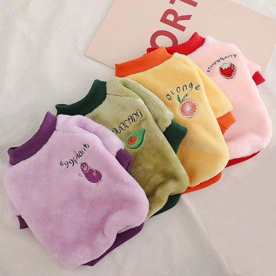 Soft Warm Velvet Dog Hoodies Puppy Winter Coat Strawberry Avocado Dog Clothes for Small Dogs Cold Weather Pullover Pet Apparel