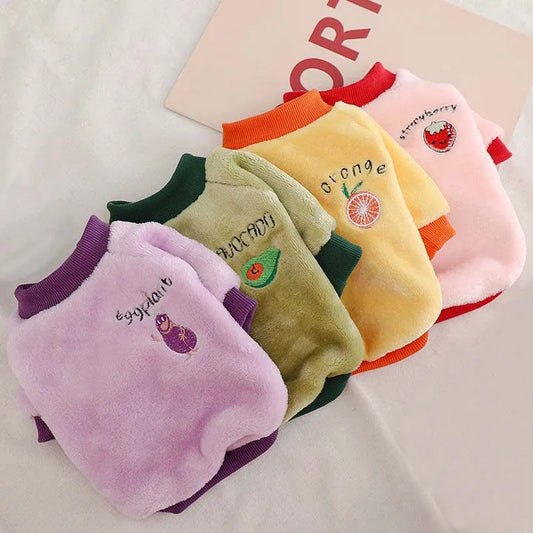 Soft Warm Velvet Dog Hoodies Puppy Winter Coat Strawberry Avocado Dog Clothes for Small Dogs Cold Weather Pullover Pet Apparel