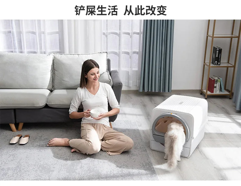 Large Fully Closed Semi-Automatic Cat Litter Box Easy Clean with Durable Plastic Hand-Pulled Shovel Accessory Cat Toilet