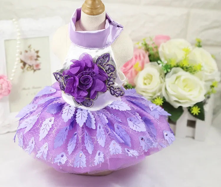 10PCS Pets Accessaries Dogs Cats Princess Flower Lace Dress For Pet Wedding Party Spring Summer small Teddy girl ropa para perro