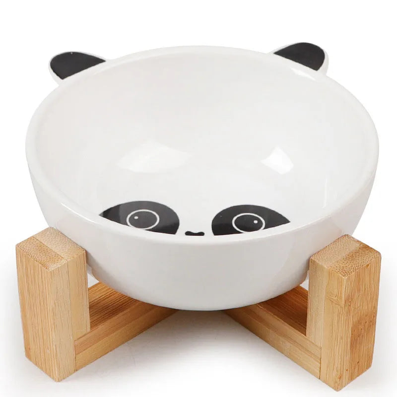 Ceramic Dog Bowl Raised Round Dog Cat Bowl No Spill Pet Dish for Food Water Feeding Cute Cartoon Printed Pet Dog Elevated Dish
