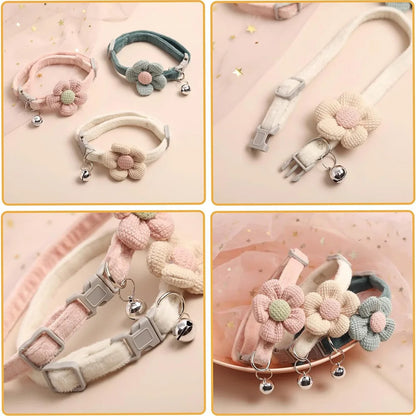 Cat Collar with Bells Flower Breakaway Adjustable Floral Flower Bowtie Collars Cute Collar Cat Accessoreis Pet Supplies