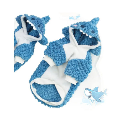 Funny Dog Shark Costume Cute Autumn Winter Pet Clothes Halloween Holiday Coat Cosplay Dress Warm Fleece Hoodie for Small Dogs