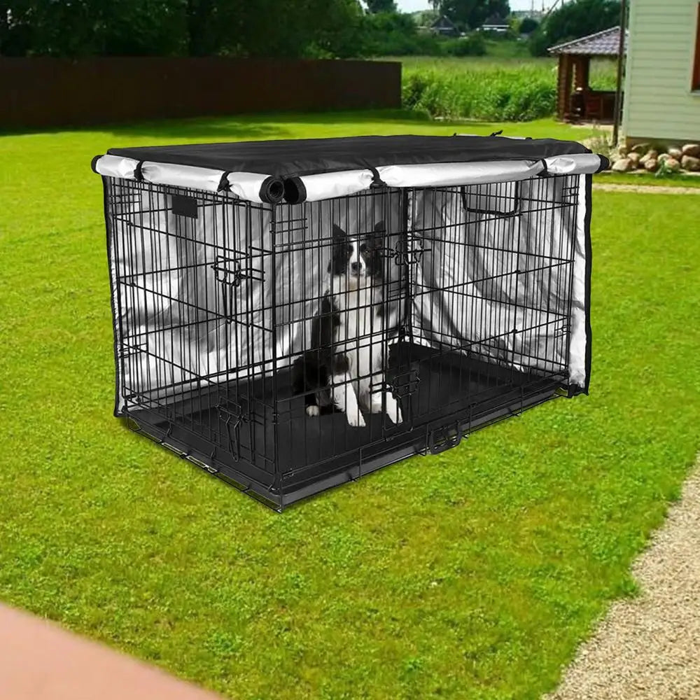 Dog Cage Cover Silver Coated Oxford Cloth Dog Kennel Cover Breathable Double Door Cage Cover Crate Cover With Ventilation