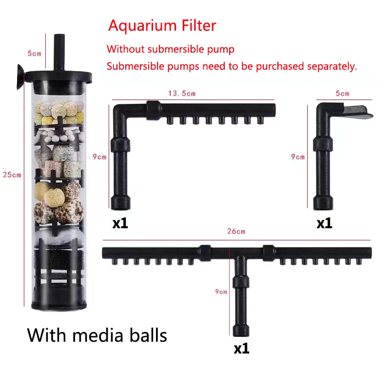 Aquarium Filter 4in1 fish tank filters for Fecal Suction  Water Purification High-efficiency Filtration With Filter Balls Pump