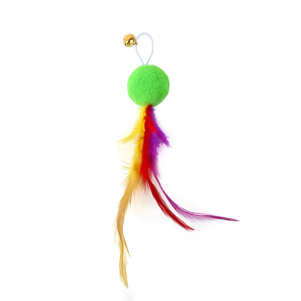 Funny Cat Stick Toy Furry Feather with Bell Cat Stick Toy Kitten Playing Pet Accessories Worm on A String Cat Toys Interactive