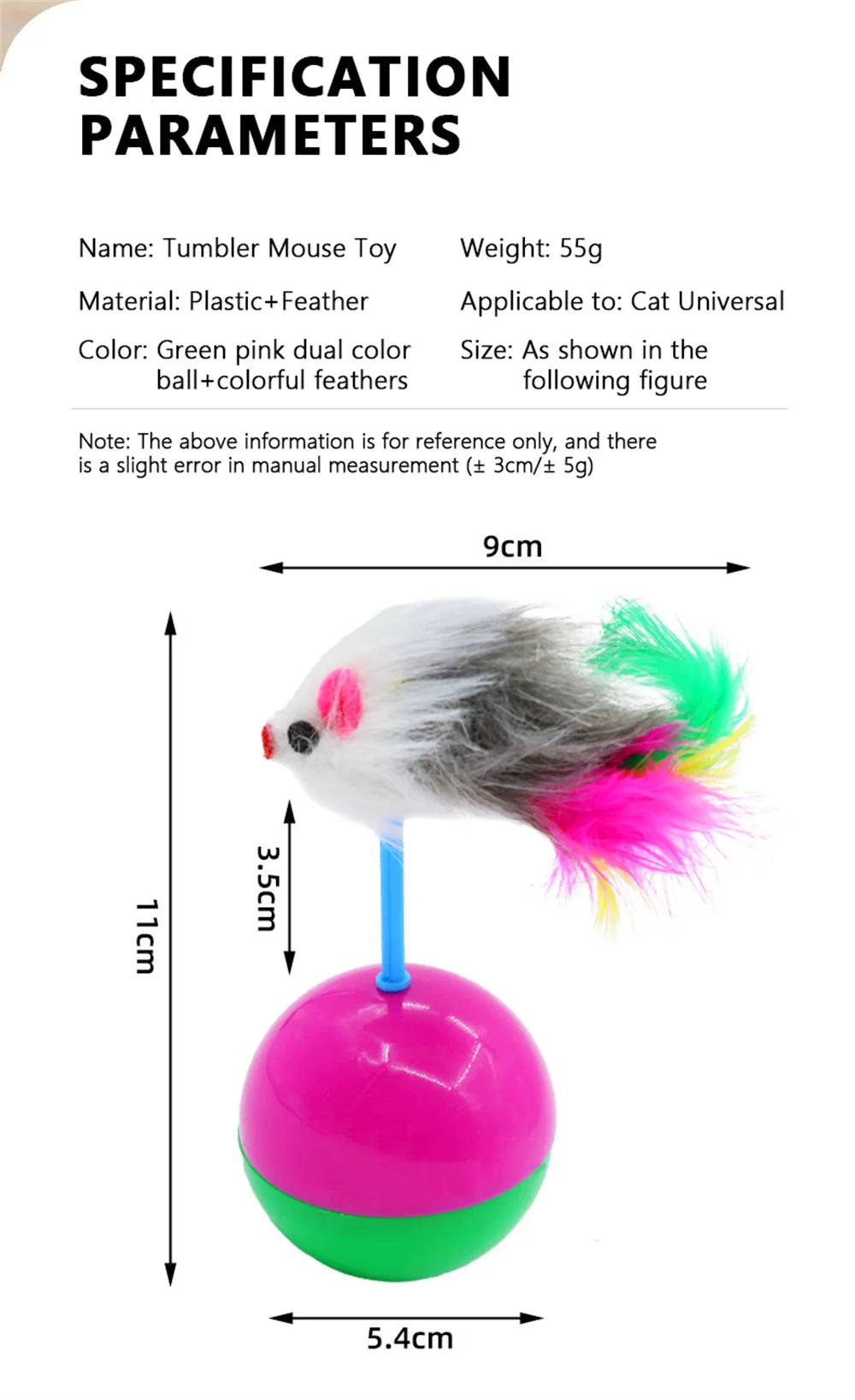 Pet Durable Colorful Feather Mimi Favorite Fur Mouse Tumbler Kitten Cat Toys Play Balls For Catch Cats Supplies 2PCS