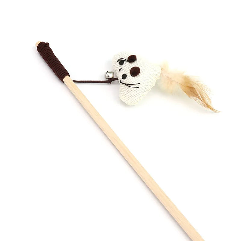 Cat Teaser Wand Toy Feather Butterfly Mouse Cat Fishing Rod Toys Wooden Interactive Kitten Toys For Indoor Cats Ball With Catnip