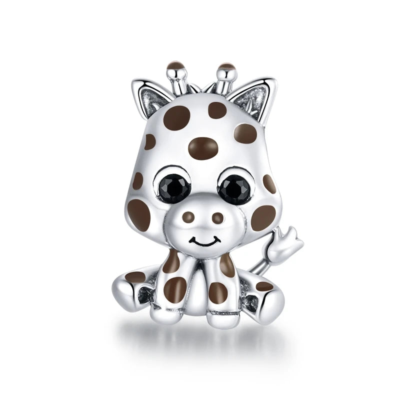 WOSTU 925 Sterling Silver Animal Charms Giraffe Zebra Unicorn Beads for Women Fit Original Bracelets Necklace DIY Jewelry Making