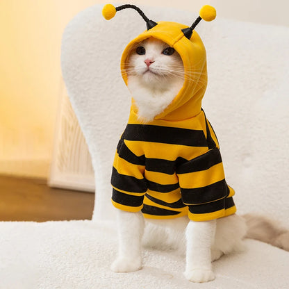Funny Pet Cat Costume Hooded Stripe Cat Hoodies for Cats Kitten, Easter Halloween Bee Dress Up Party Outfit Cat Clothes