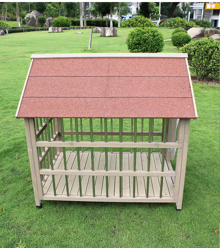 Outdoor Waterproof Solid Wood Stainless Steel Anti-corrosion Kennel Rainproof Large Dog House Golden Retriever Kennel Small Hous