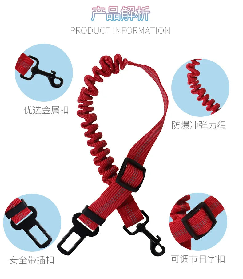 Dog Car Leash Seat Belt Attachment for Dogs Cats Pets Adjustable Safety Elastic Lead Harness for Cars with Elastic Nylon Buffer
