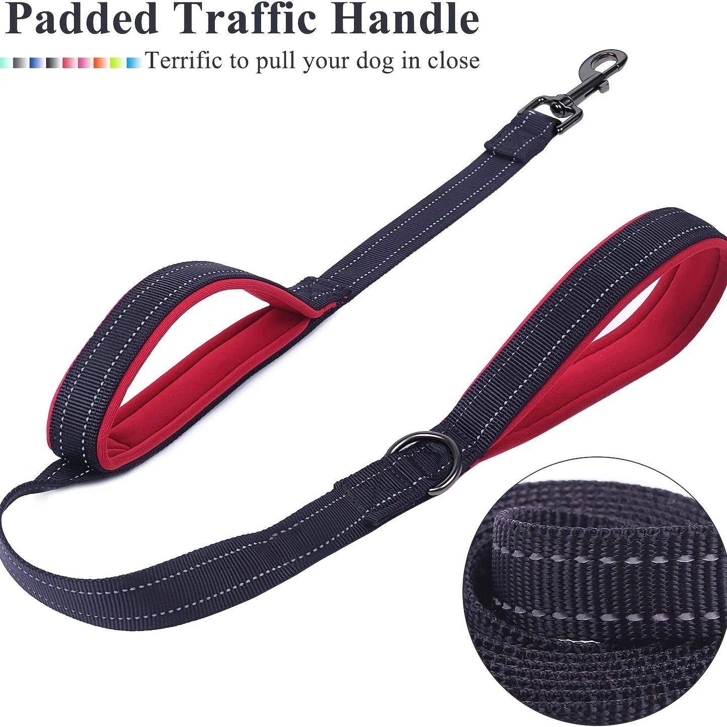 Double Handle Dog Leash, Double-Sided Reflective Night Safety, Heavy Duty For And Extra Large And Me