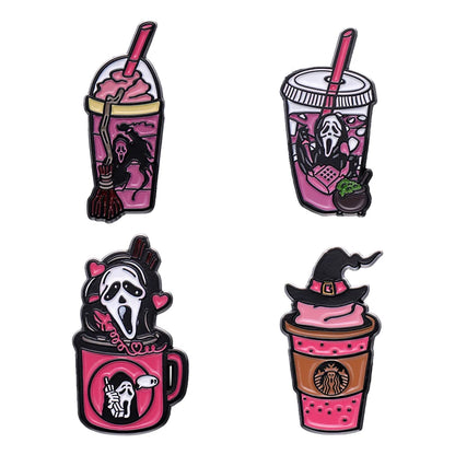 Witch Ghost Set Enamel Pin Brooch Punk Frog Skull Potted Cat Black Bird Animal Flower Medicine Bottle Badge Love Jesus Jewelry