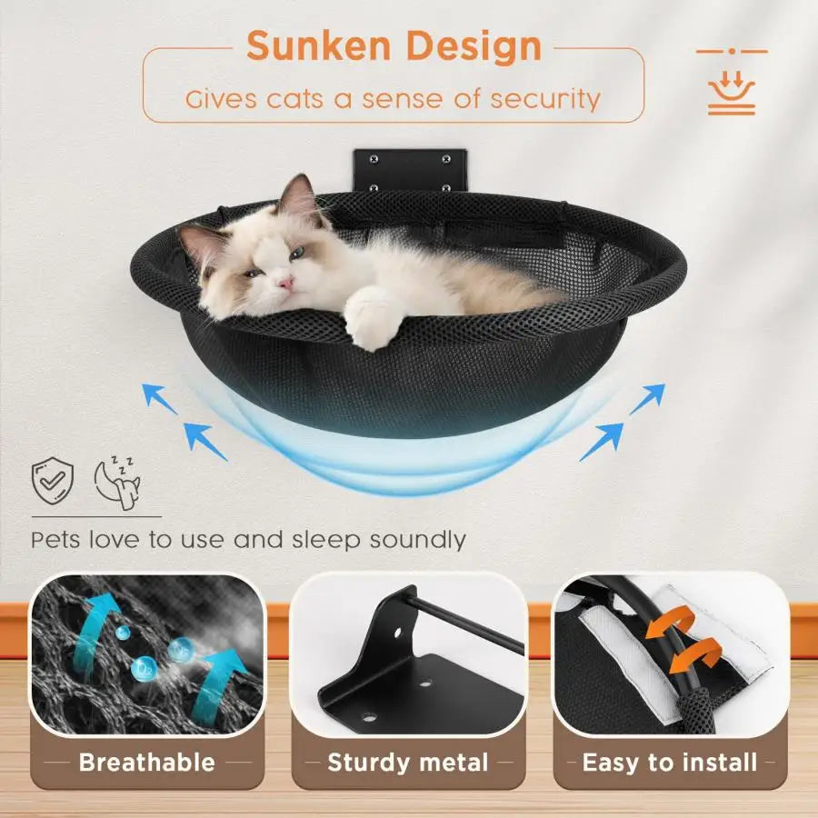 Cat Hammock Wall Mounted Hanging Bed Foldable Design Mesh or Velvet for Kitten Playing and Sleeping Available In All Seasons
