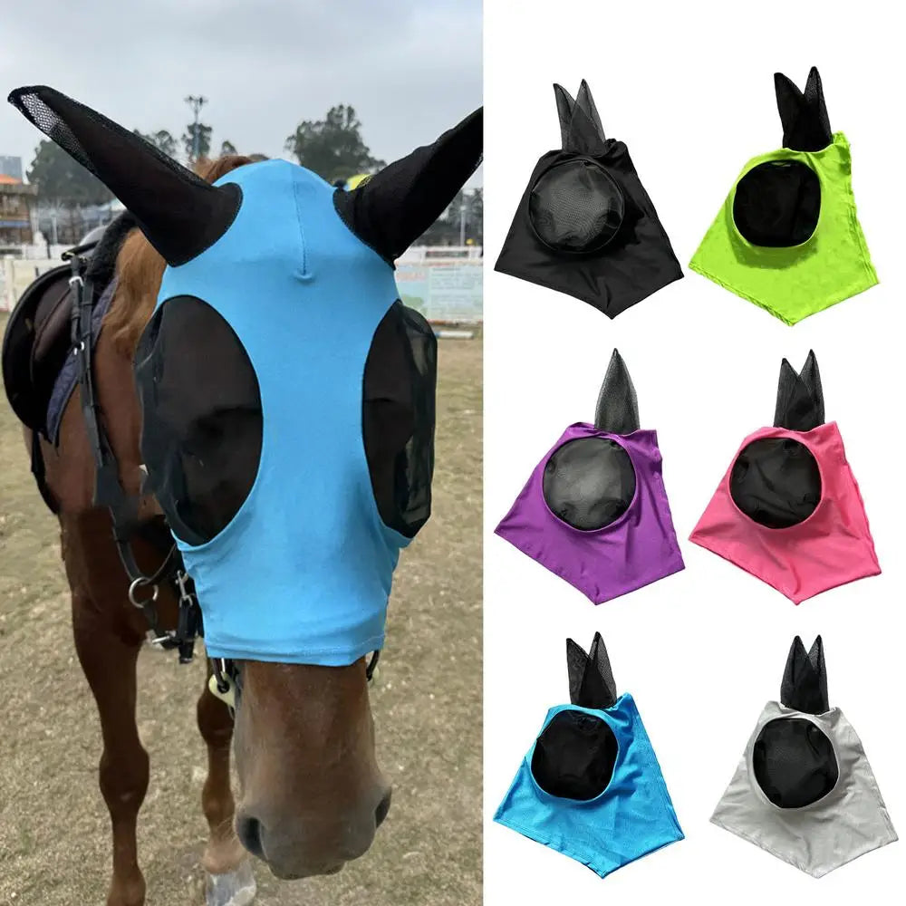 Fly Covers for Horses Fine Mesh UV Blocking Elastic Cover with Ears Machine Washable Equestrian Supplies for Outdoors