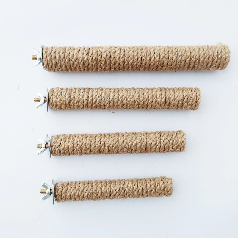 Natural Hemp rope Weaving Pet Bird Stand Parrot Raw Wood Fork Tree Branch Stand Rack Birds Hamster Branch Perches Chew Bite Toys