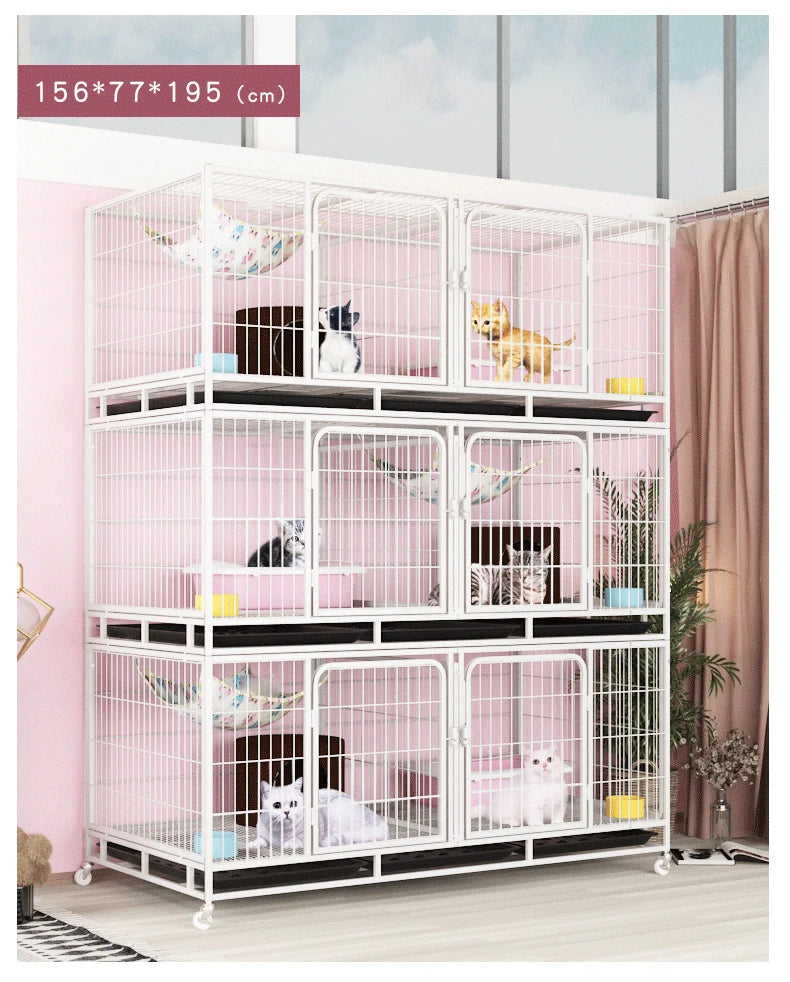 Outdoor Animal Cage Metal Pet Breeding Cage Stainless Steel Wire 6-Door 3-Layer Cat Cage With Wheels