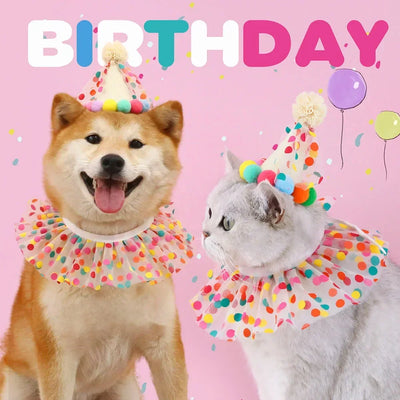 Pet Birthday Accessories Small Dog Cat Birthday Hat with Bandana Collar Pet Birthday Decorations for Kitten Pet Party Outfits