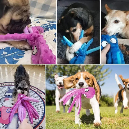 Squeaky Dog Toy Octopus Toy for Aggressive Chewers Tough No Stuffing Plush Crinkle Interactive Pet Toys for Puppy and Large Dogs