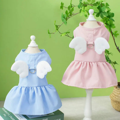 Angel Wings Girls Dog Dress Cat Sundress Puppy Skirt Cute Princess Dress Spring Summer Clothes for Small Dogs Yorkies Chihuahua
