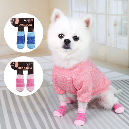 4pcs/Set Dog Shoes For Small Dogs Anti Slip Cat Socks For Cat Cute Dog Socks Pet Chihuahua Dog Clothes Christmas Dog Accessories