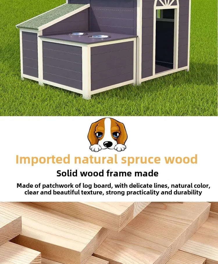 Dog House Outdoor Solid Wood Kennel Outdoor Rain and Sun Protection Dog House Medium and Large Kennel Dog Villa Wooden Pet Nest