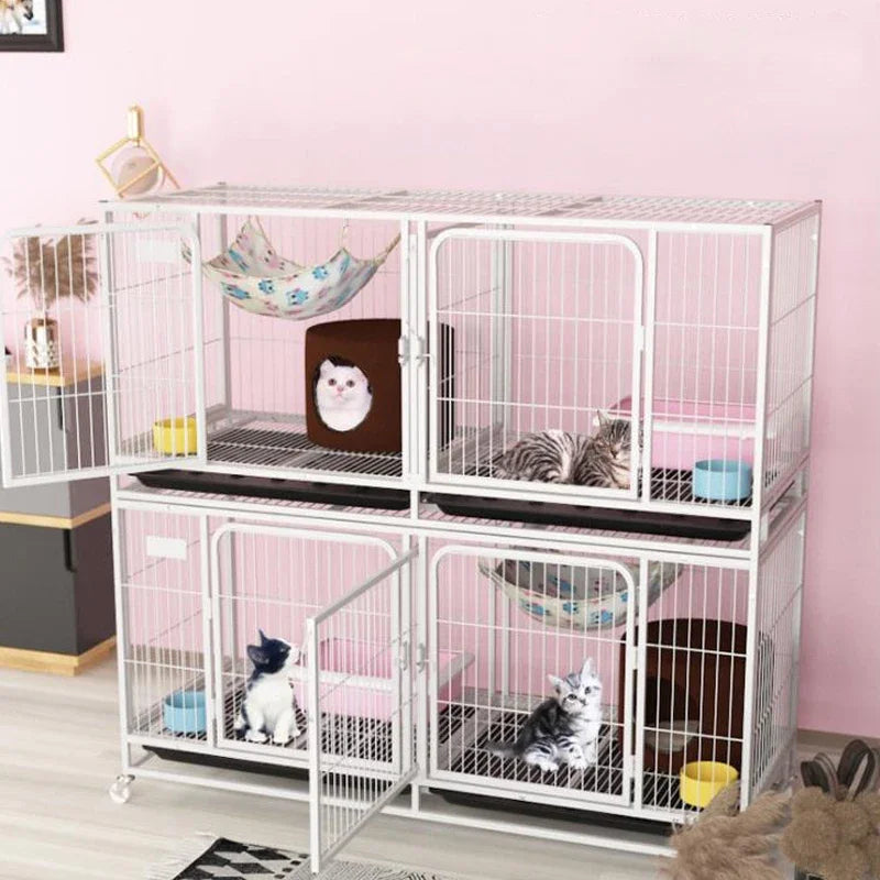 Outdoor Animal Cage Metal Pet Breeding Cage Stainless Steel Wire 6-Door 3-Layer Cat Cage With Wheels