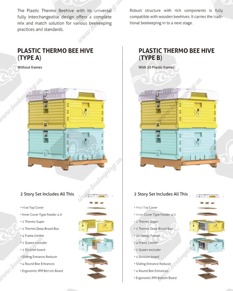 Beekeeping Equipment  2 Layer Honey Bee Hive Box 10 Frame Price Custom Kit Food Grade Color Thermo Plastic Beehive for Sale