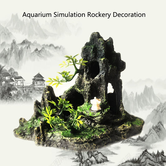 Resin Aquarium Rockery Mountain Decoration Artificial View Rock Cave Stone Tree Fish Tank Ornament Pet Supplies Home Decor