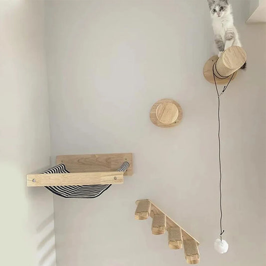 Cat Tree Cat Climbing Shelves Platform For Cat Hammock Four-step Ladders Sisal Steps And Post For Cat Playing And Climbing