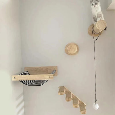Cat Tree Wall Mounted Cat Climbing Bridge with Scratching Post and Cat Hammock Sisal Ladder for Kitten Playing and Rest