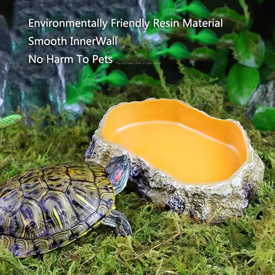 Pet Reptile Feeder Bowl Resin Aquarium Basin Food Water Pot Reptile Turtle Tortoise Scorpion Lizard Crabs Feeding Supplies New