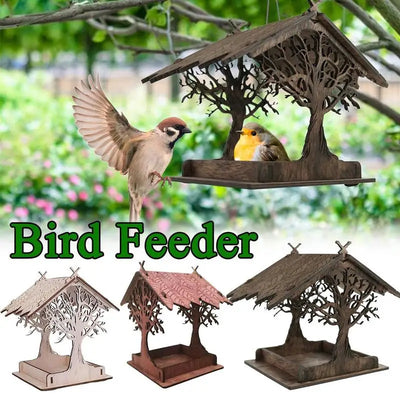 Wooden Hanging Bird Feeder Cottage Hanging Bird House Hanging Birdfeeder For Outdoors Attracts Blue Jays Extra-Large Bird Feeder