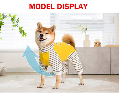 3XL-8XL Large Dog Jumpsuit Turtleneck Warm Plush Lined Dog Pajamas Onesie Stripe Winter Clothes for Large Dogs Pet Pitbull