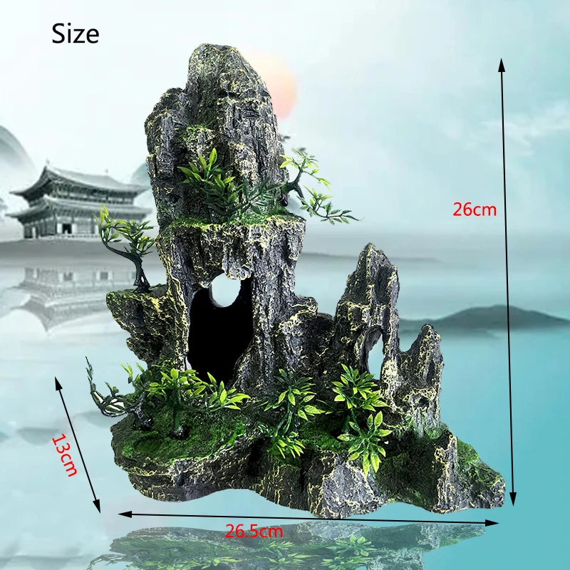 Resin Aquarium Rockery Mountain Decoration Artificial View Rock Cave Stone Tree Fish Tank Ornament Pet Supplies Home Decor