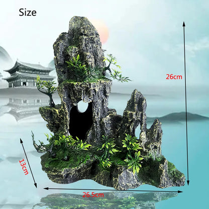 Resin Aquarium Rockery Mountain Decoration Artificial View Rock Cave Stone Tree Fish Tank Ornament Pet Supplies Home Decor
