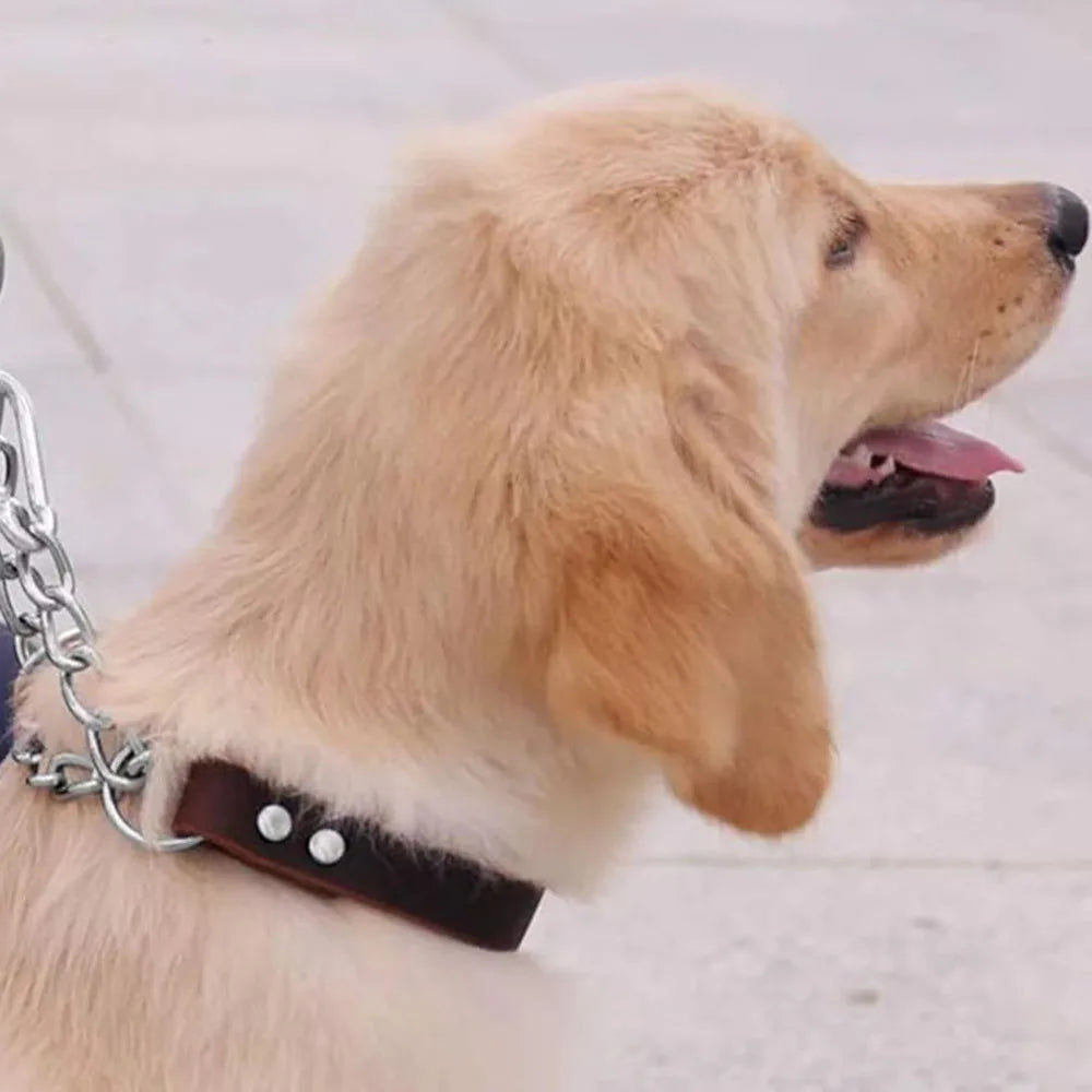 Dog Choke Collar Genuine Leather Dog Collar Dog Choking Chain Collar Stainless Steel Chain No Pull Dog Leather Training Collar
