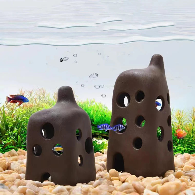 Ceramic House Fish Tank Aquarium Decoration Fish Shrimps Shelter House Pottery Scorpion House Canister Simulation Stone Ornament