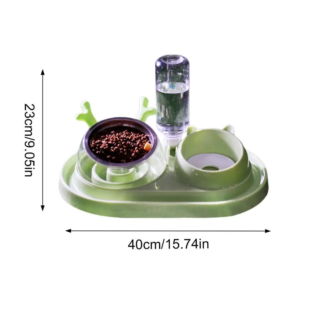 Gravity Cat Feeder And Water Dispenser Set 15Tilted Pets Water And Food Bowl Set Curved Bowl Mouth Raised Cat Bowls Pet Food