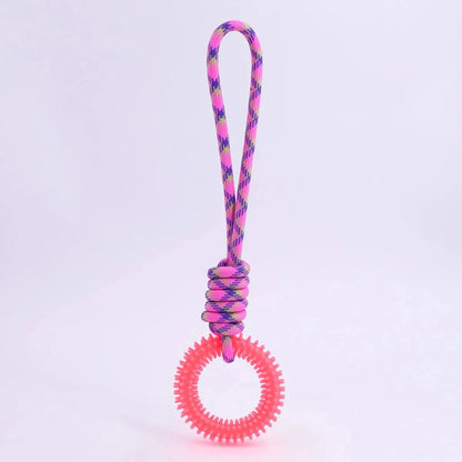 Interactive Training Dog Toys for Small Medium Dogs Rubber Spiked Ring with Rope Chewing Toys Dog Teeth Cleaning Pet Supplies