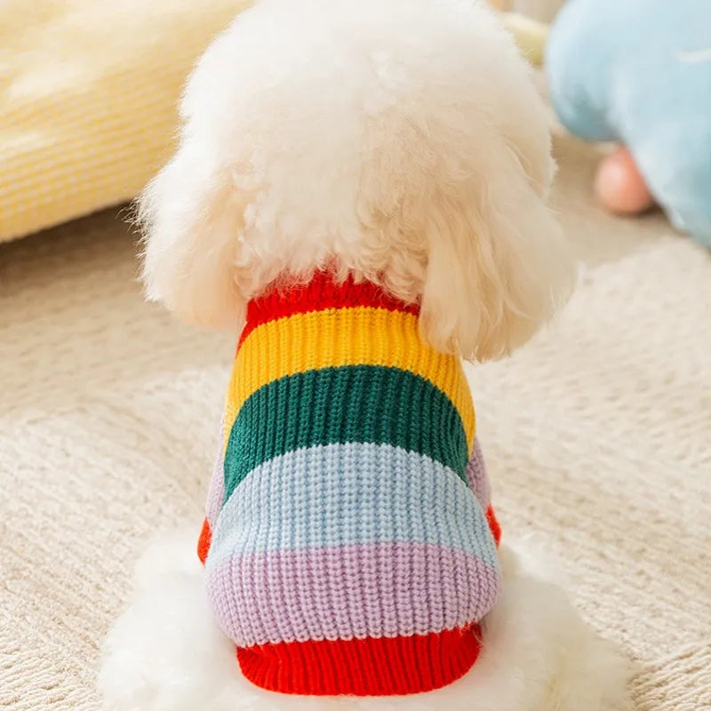 Winter Pet Warm Sweater Rainbow Striped Luxury Dog Clothes Pet Dog Coat Puppy Pullover Chihuahua Costume Cat Dog Knitted Coat