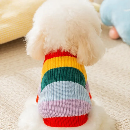 Winter Pet Warm Sweater Rainbow Striped Luxury Dog Clothes Pet Dog Coat Puppy Pullover Chihuahua Costume Cat Dog Knitted Coat