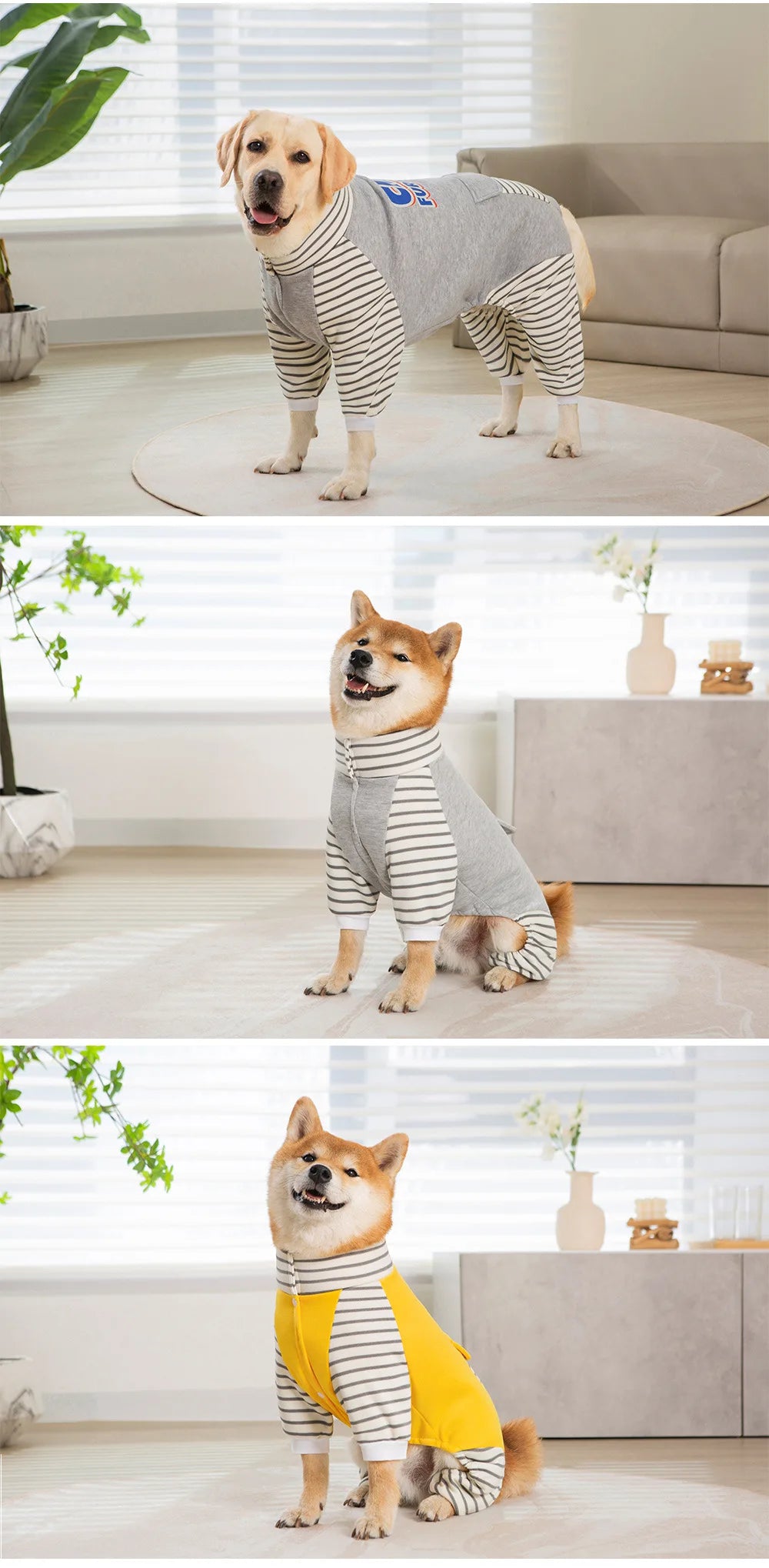 3XL-8XL Large Dog Jumpsuit Turtleneck Warm Plush Lined Dog Pajamas Onesie Stripe Winter Clothes for Large Dogs Pet Pitbull
