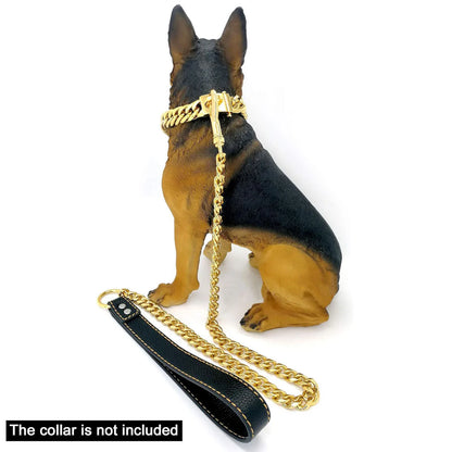 10MM Strong Stainless Steel Dog Chain Leash Heavy Duty 18K Gold Miami Cuban Link Chain with Genuine Leather Handle for Large Dog