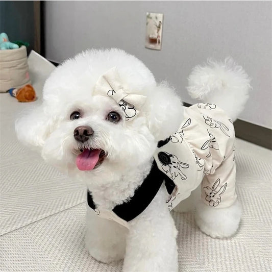 Cartoon Bunny Teddy York Dog Overalls Breathable Summer Spring Leisure Clothes for Cats Pocket Decorate Pet Boy Puppy T Shirt